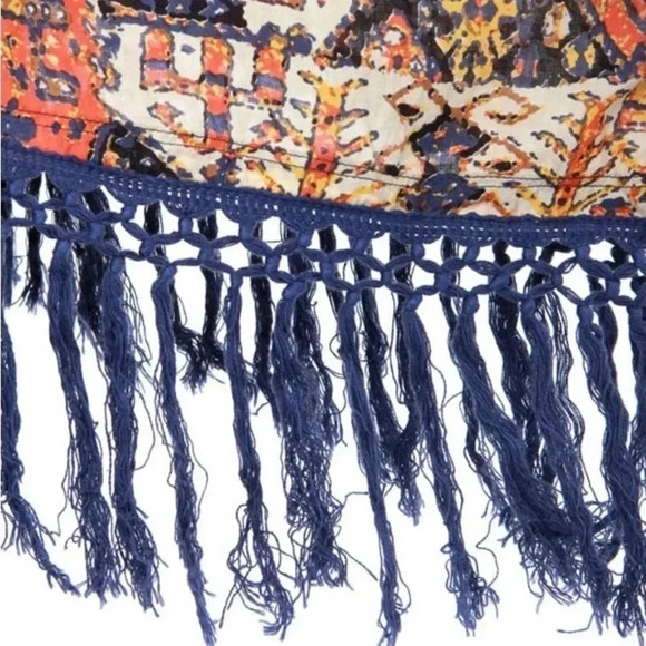 RVCA Lycia Blue Print Boho Fringe Kimono Top size M/L - Picture 6 of 13